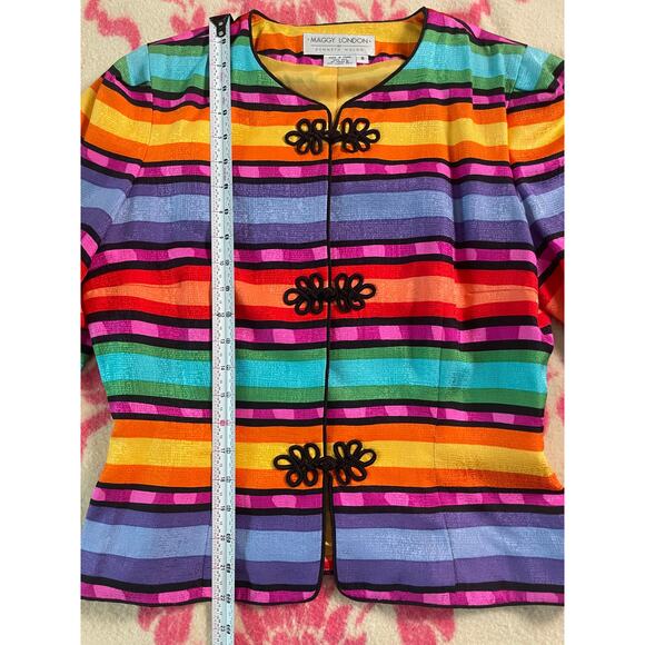 VTG Maggy London by Kenneth Nolan rainbow bold blazer 100% silk SZ 8 90s retro - Picture 8 of 8
